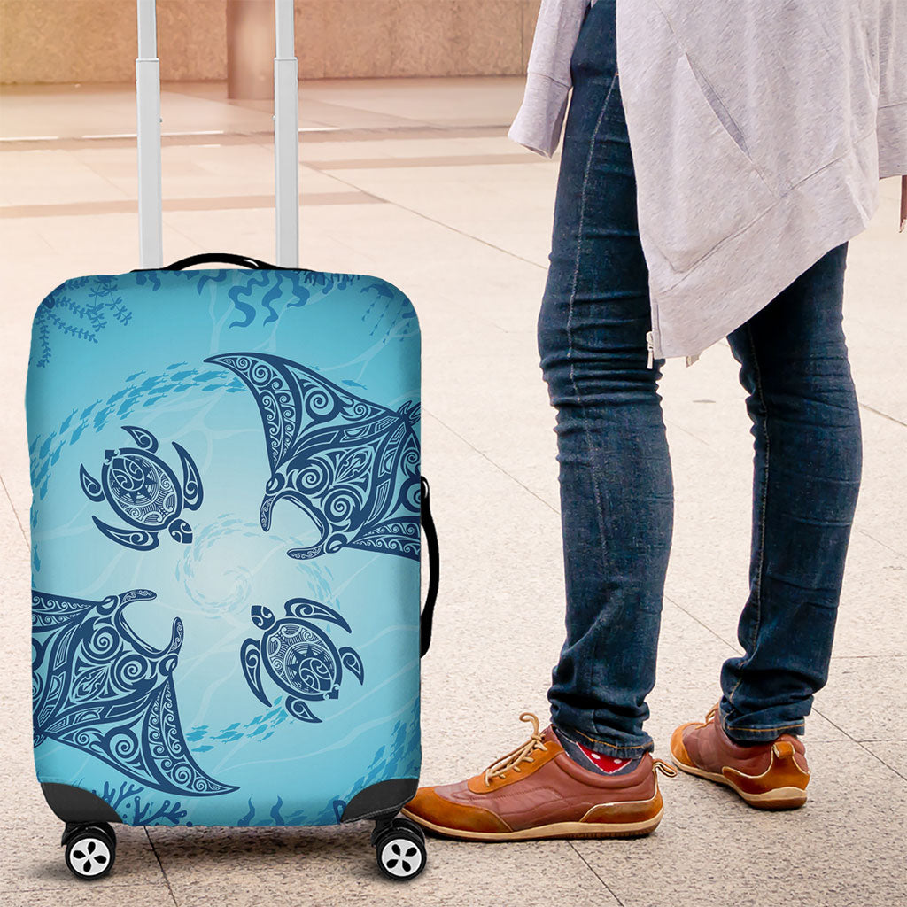 Hawaii Quilt Inspired Collection Aloha Sea Luggage Cover Manta Ray and Turtles