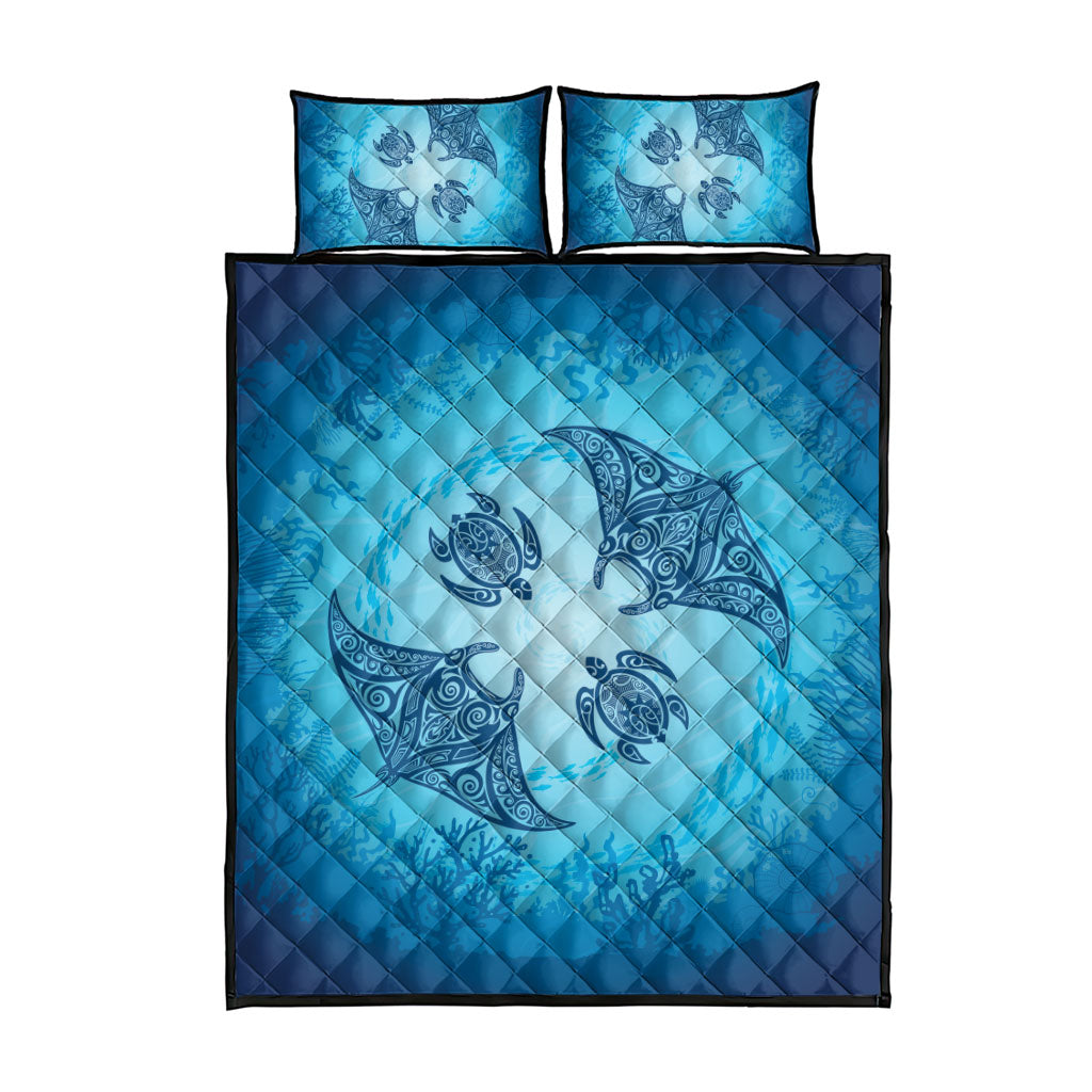 Hawaii Quilt Inspired Collection Aloha Sea Quilt Bed Set Manta Ray and Turtles