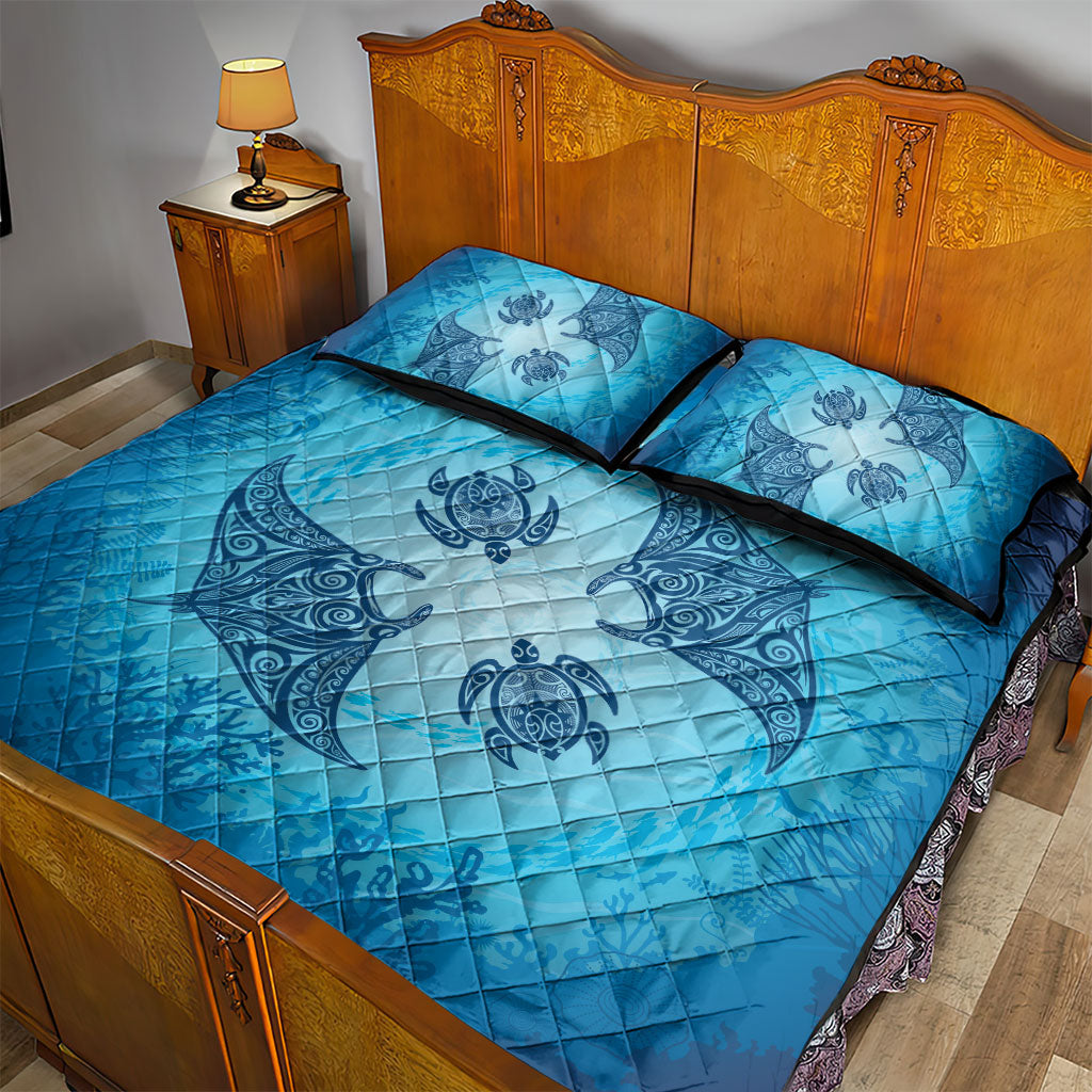 Hawaii Quilt Inspired Collection Aloha Sea Quilt Bed Set Manta Ray and Turtles
