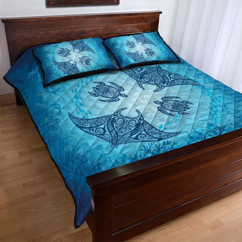 Hawaii Quilt Inspired Collection Aloha Sea Quilt Bed Set Manta Ray and Turtles