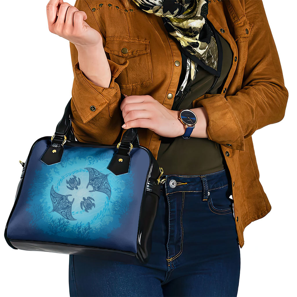 Hawaii Quilt Inspired Collection Aloha Sea Shoulder Handbag Manta Ray and Turtles