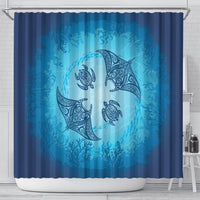 Hawaii Quilt Inspired Collection Aloha Sea Shower Curtain Manta Ray and Turtles