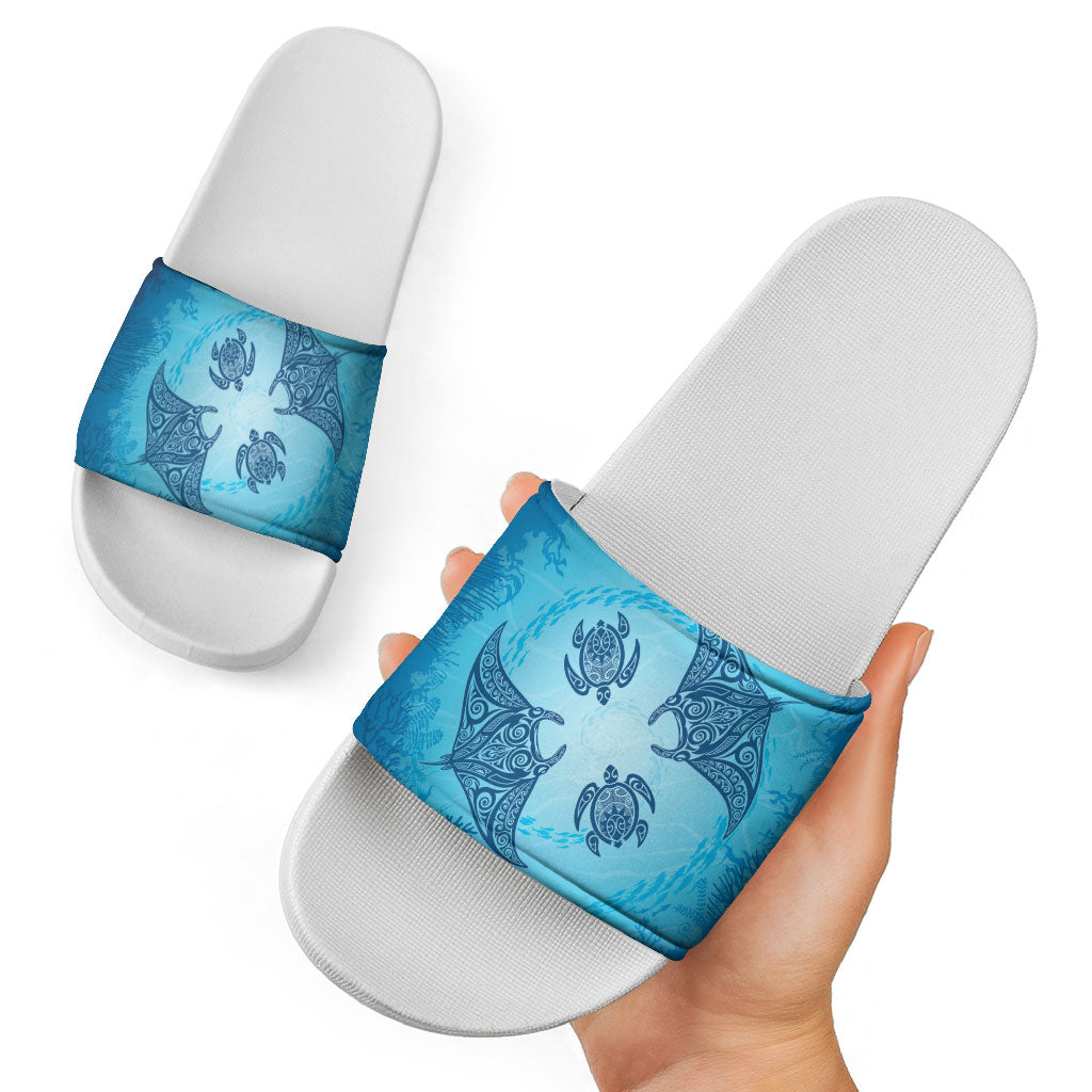 Hawaii Quilt Inspired Collection Aloha Sea Slide Sandals Manta Ray and Turtles