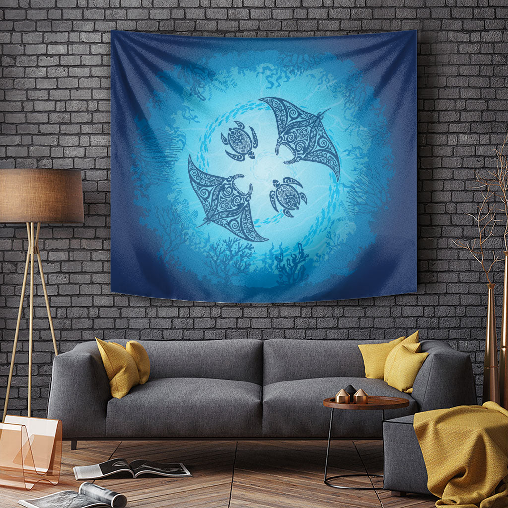 Hawaii Quilt Inspired Collection Aloha Sea Tapestry Manta Ray and Turtles