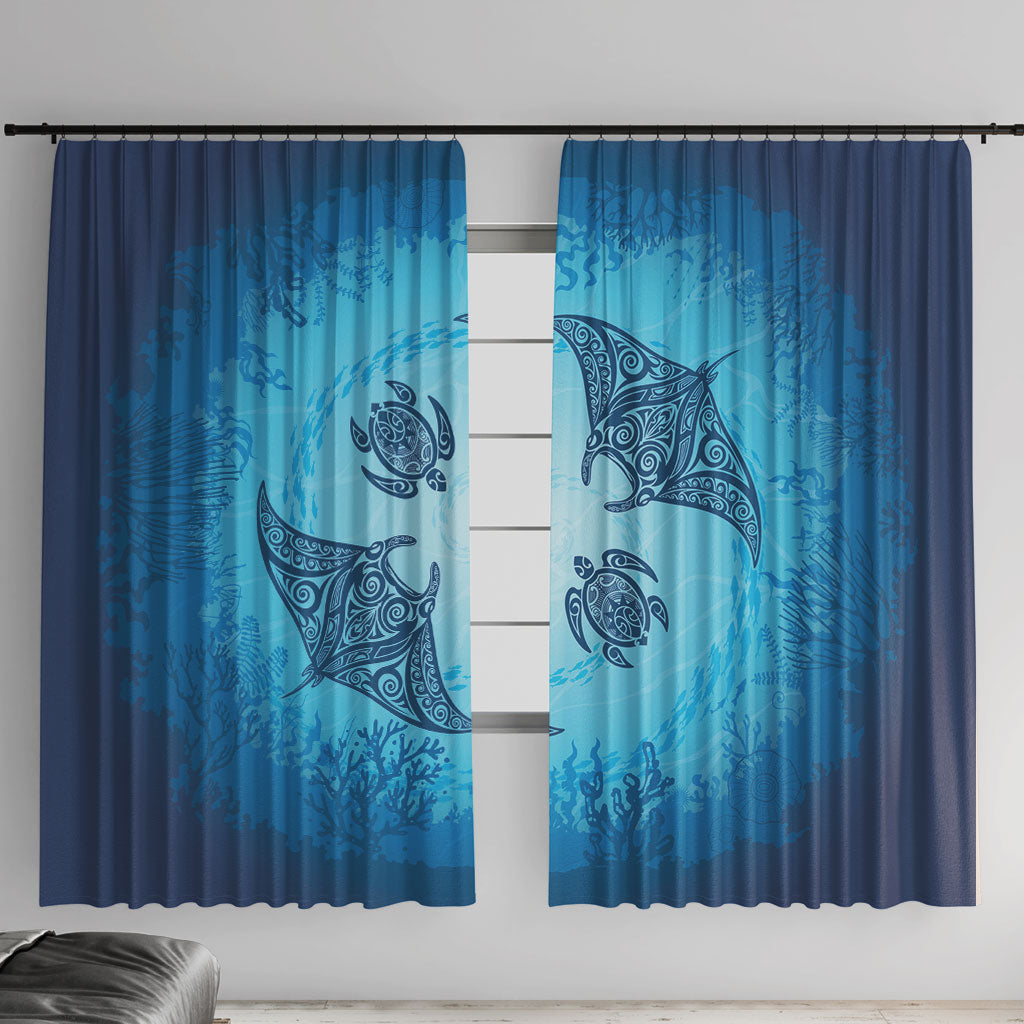 Hawaii Quilt Inspired Collection Aloha Sea Window Curtain Manta Ray and Turtles