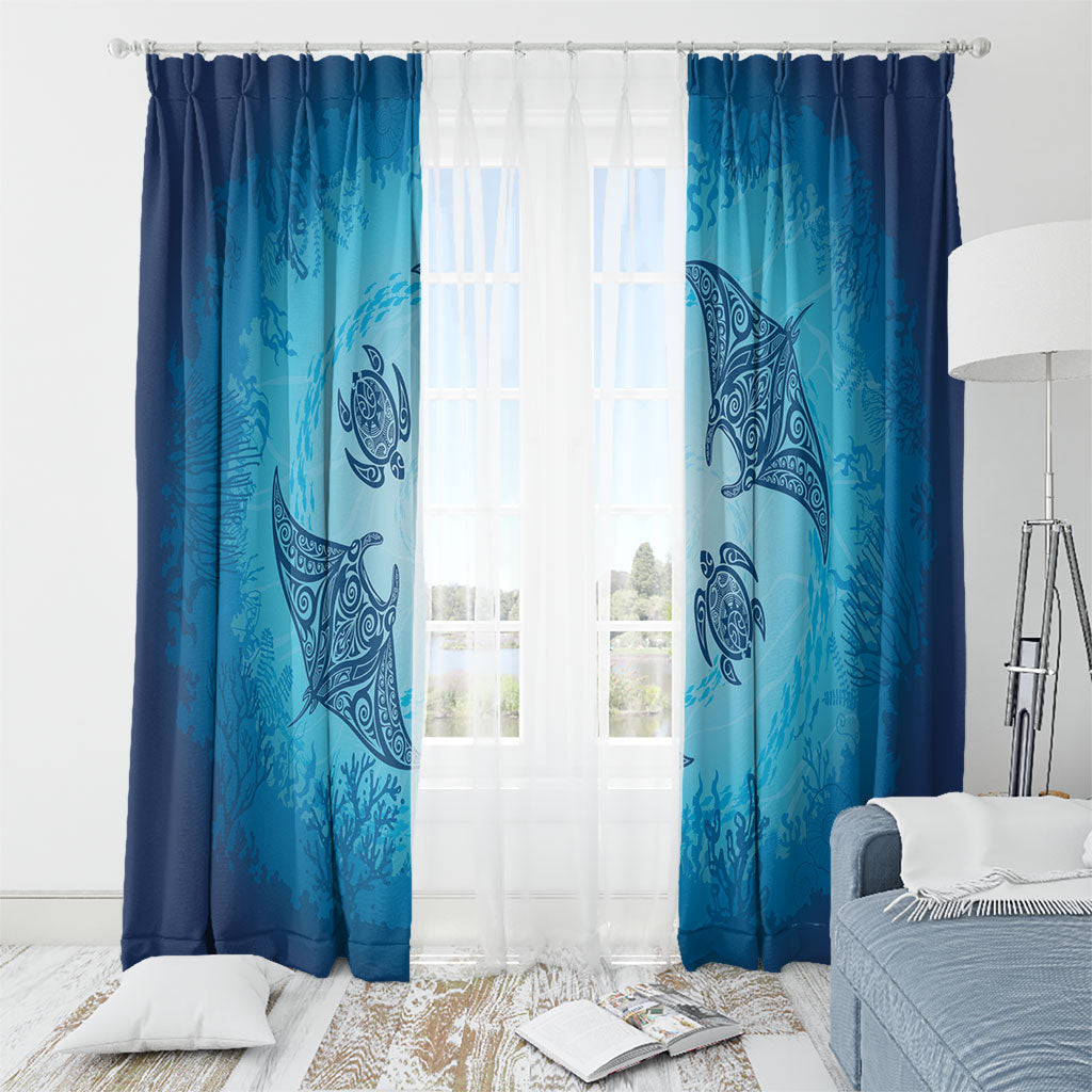 Hawaii Quilt Inspired Collection Aloha Sea Window Curtain Manta Ray and Turtles