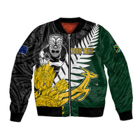 Personalised New Zealand Vs South Africa Rugby Bomber Jacket Rivals - Tribal Style LT7 Unisex Black Green - Polynesian Pride
