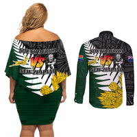 Personalised New Zealand Vs South Africa Rugby Couples Matching Off Shoulder Short Dress and Long Sleeve Button Shirts Rivals - Tribal Style LT7 - Polynesian Pride