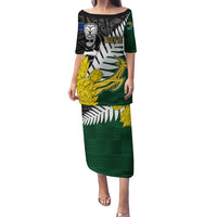 Personalised New Zealand Vs South Africa Rugby Puletasi Rivals - Tribal Style LT7 Long Dress Black Green - Polynesian Pride