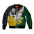 Personalised New Zealand Vs South Africa Rugby Sleeve Zip Bomber Jacket Rivals - Tribal Style LT7 Unisex Black Green - Polynesian Pride