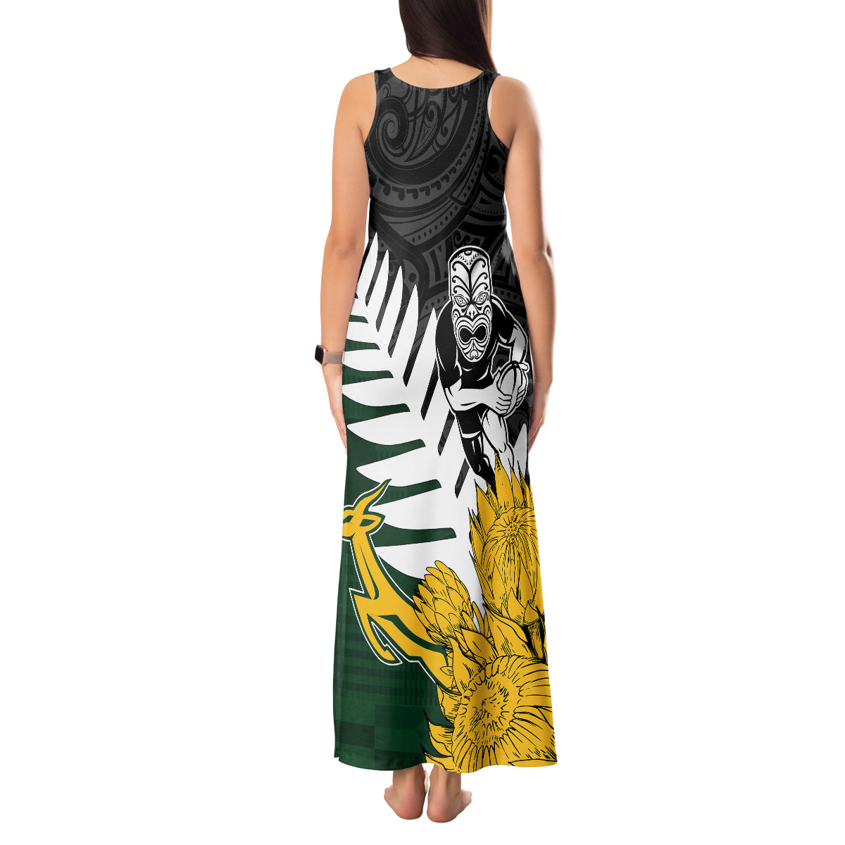 Personalised New Zealand Vs South Africa Rugby Tank Maxi Dress Rivals - Tribal Style LT7 - Polynesian Pride