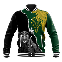 Personalised New Zealand Vs South Africa Rugby Baseball Jacket Rivals Dynamics LT7 Unisex Black Green - Polynesian Pride