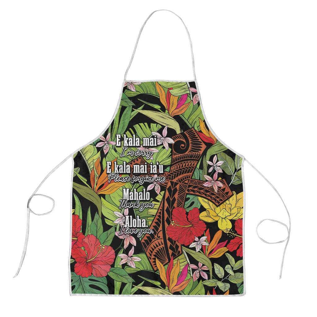 Mahalo Hawaii Ho'oponopono Pule Apron Polynesian Pattern Cross