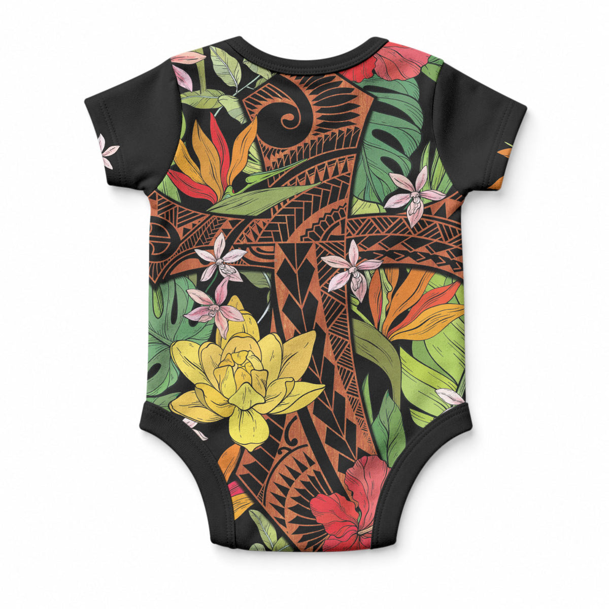 Mahalo Hawaii Ho'oponopono Pule Baby Onesie Polynesian Pattern Cross