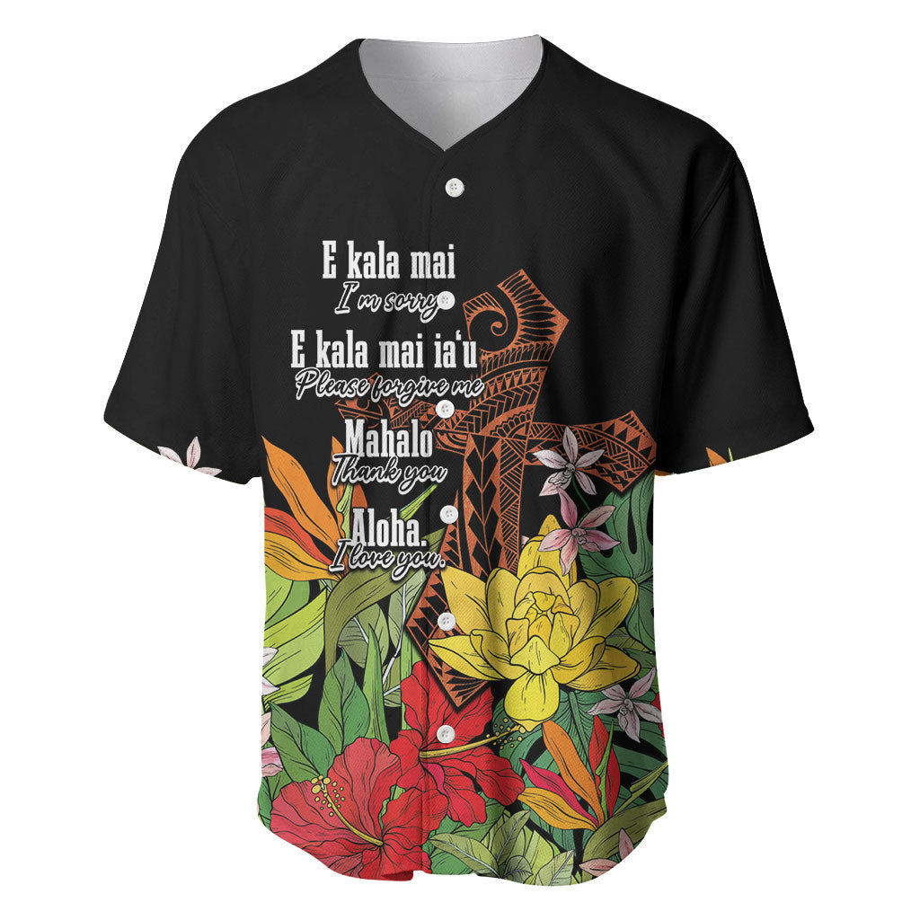 Mahalo Hawaii Ho'oponopono Pule Baseball Jersey Polynesian Pattern Cross