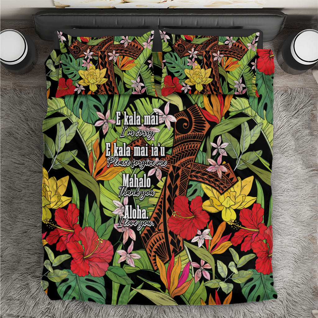 Mahalo Hawaii Ho'oponopono Pule Bedding Set Polynesian Pattern Cross