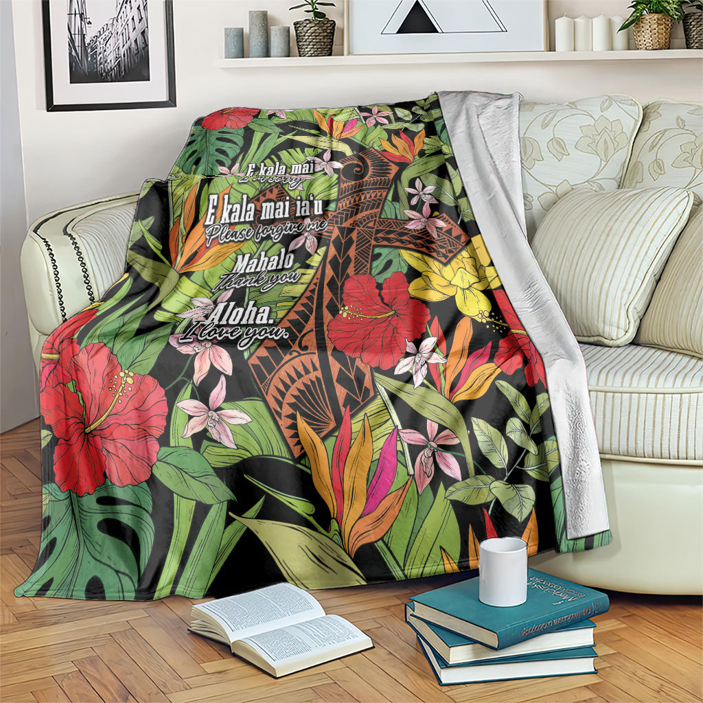 Mahalo Hawaii Ho'oponopono Pule Blanket Polynesian Pattern Cross