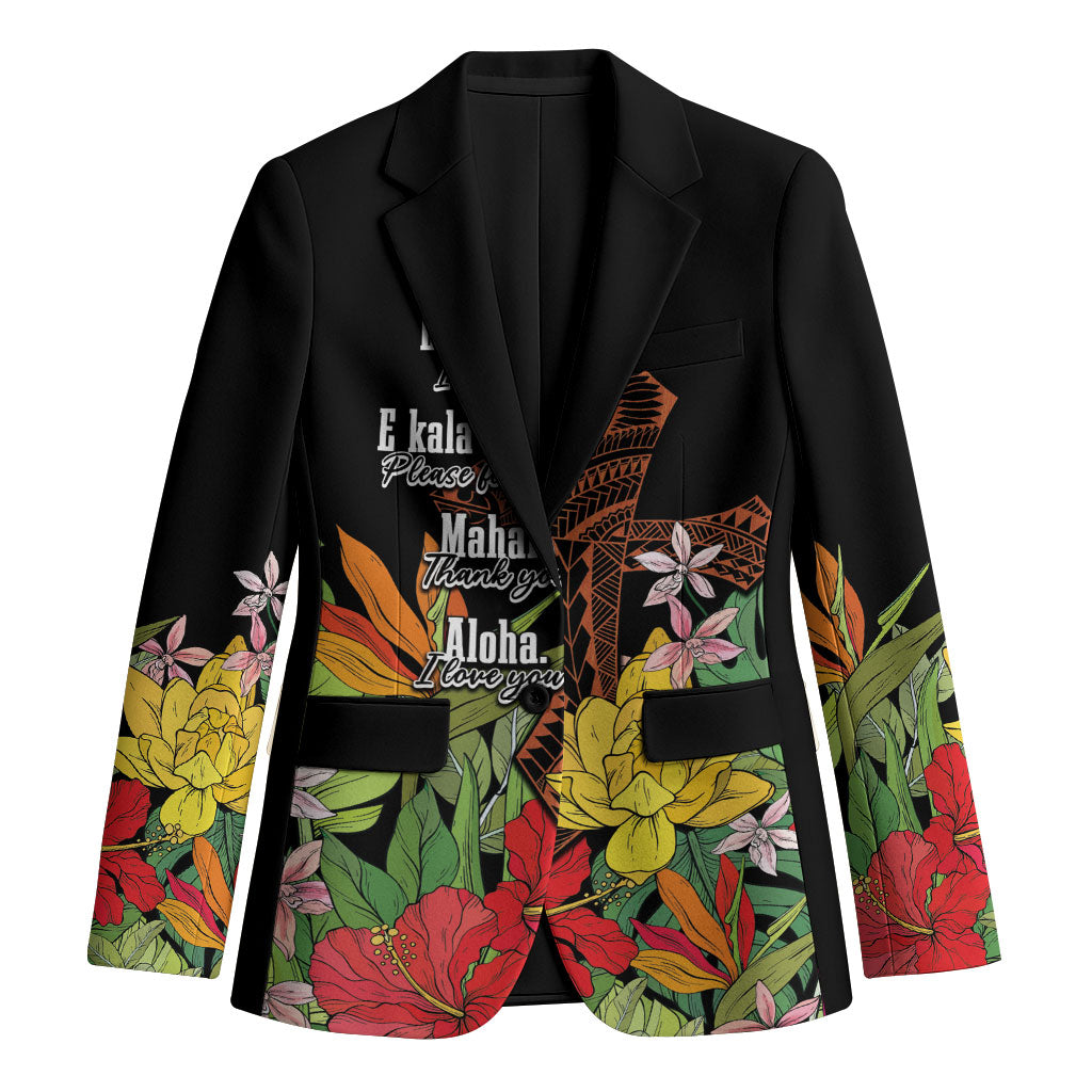Mahalo Hawaii Ho'oponopono Pule Blazer Polynesian Pattern Cross