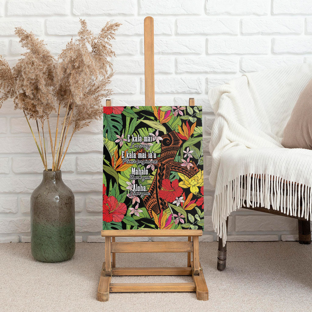 Mahalo Hawaii Ho'oponopono Pule Canvas Wall Art Polynesian Pattern Cross