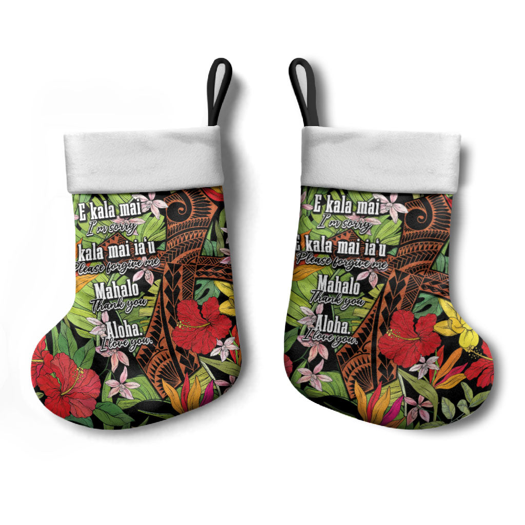 Mahalo Hawaii Ho'oponopono Pule Christmas Stocking Polynesian Pattern Cross
