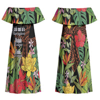 Mahalo Hawaii Ho'oponopono Pule Couples Matching Off Shoulder Maxi Dress and Long Sleeve Button Shirt Polynesian Pattern Cross