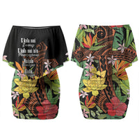 Mahalo Hawaii Ho'oponopono Pule Couples Matching Off Shoulder Short Dress and Long Sleeve Button Shirt Polynesian Pattern Cross
