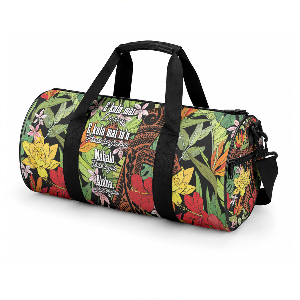 Mahalo Hawaii Ho'oponopono Pule Duffle Bag Polynesian Pattern Cross