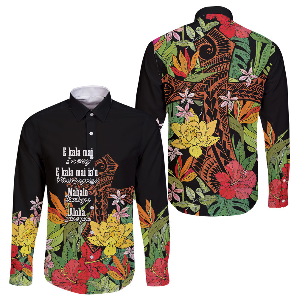 Mahalo Hawaii Ho'oponopono Pule Family Matching Off Shoulder Maxi Dress and Hawaiian Shirt Polynesian Pattern Cross
