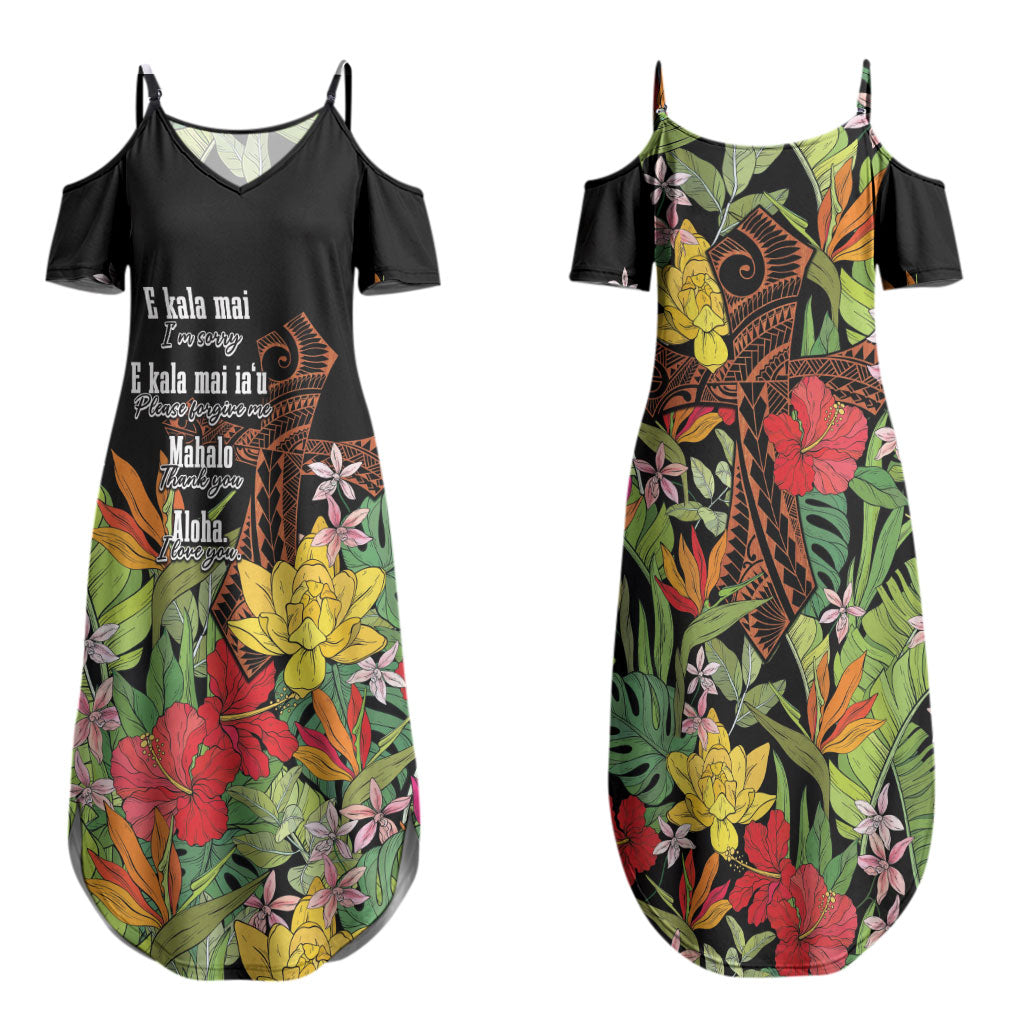 Mahalo Hawaii Ho'oponopono Pule Family Matching Summer Maxi Dress and Hawaiian Shirt Polynesian Pattern Cross