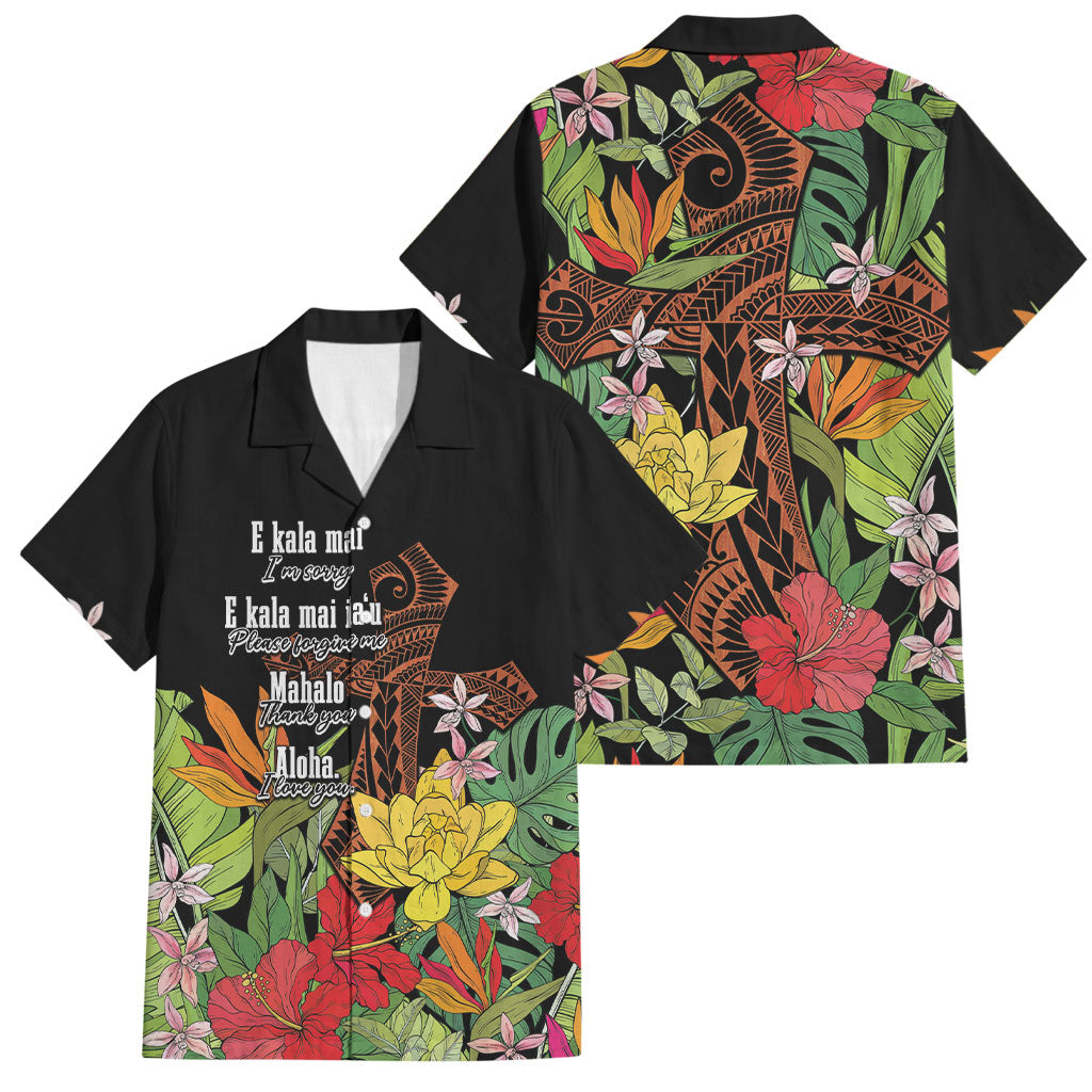 Mahalo Hawaii Ho'oponopono Pule Family Matching Summer Maxi Dress and Hawaiian Shirt Polynesian Pattern Cross
