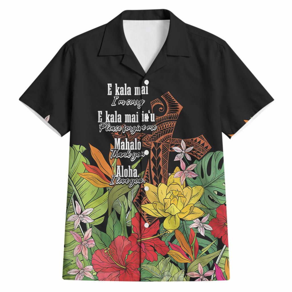 Mahalo Hawaii Ho'oponopono Pule Hawaiian Shirt Polynesian Pattern Cross