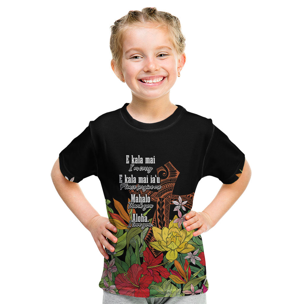 Mahalo Hawaii Ho'oponopono Pule Kid T Shirt Polynesian Pattern Cross