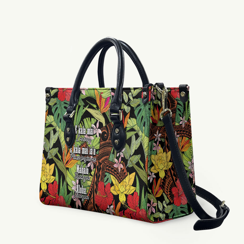 Mahalo Hawaii Ho'oponopono Pule Leather Bag Polynesian Pattern Cross