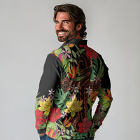 Mahalo Hawaii Ho'oponopono Pule Long Sleeve Polo Shirt Polynesian Pattern Cross