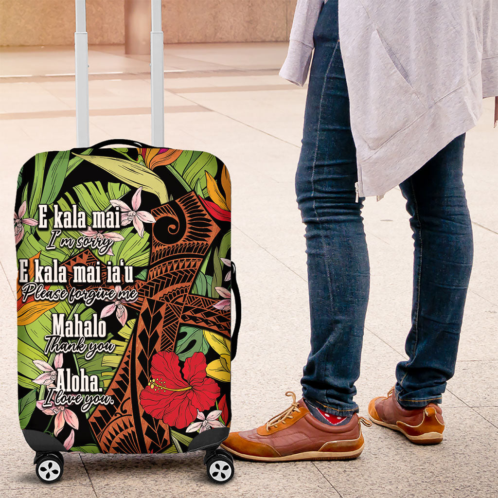 Mahalo Hawaii Ho'oponopono Pule Luggage Cover Polynesian Pattern Cross