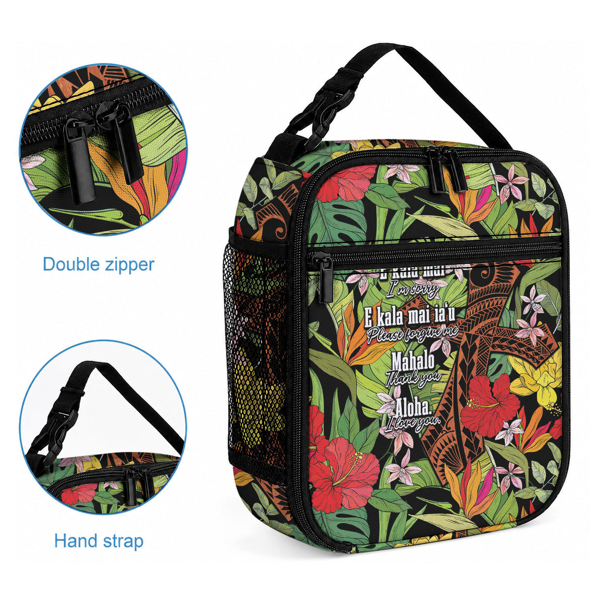 Mahalo Hawaii Ho'oponopono Pule Lunch Bag Polynesian Pattern Cross