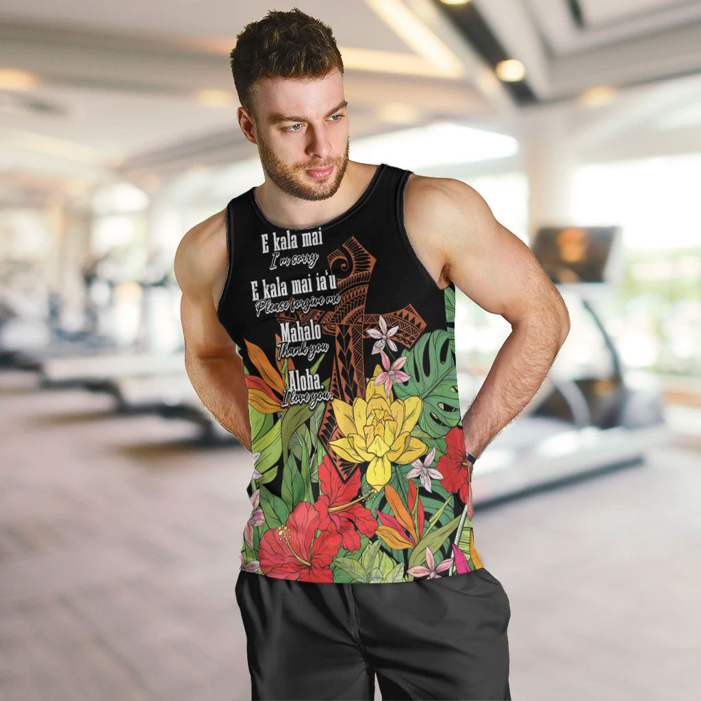 Mahalo Hawaii Ho'oponopono Pule Men Tank Top Polynesian Pattern Cross