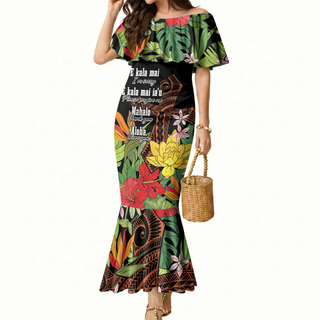 Mahalo Hawaii Ho'oponopono Pule Mermaid Dress Polynesian Pattern Cross