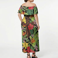 Mahalo Hawaii Ho'oponopono Pule Off Shoulder Maxi Dress Polynesian Pattern Cross