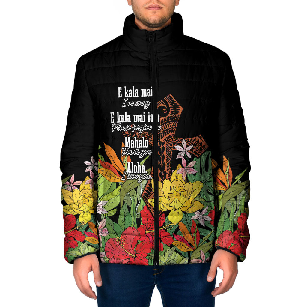 Mahalo Hawaii Ho'oponopono Pule Padded Jacket Polynesian Pattern Cross