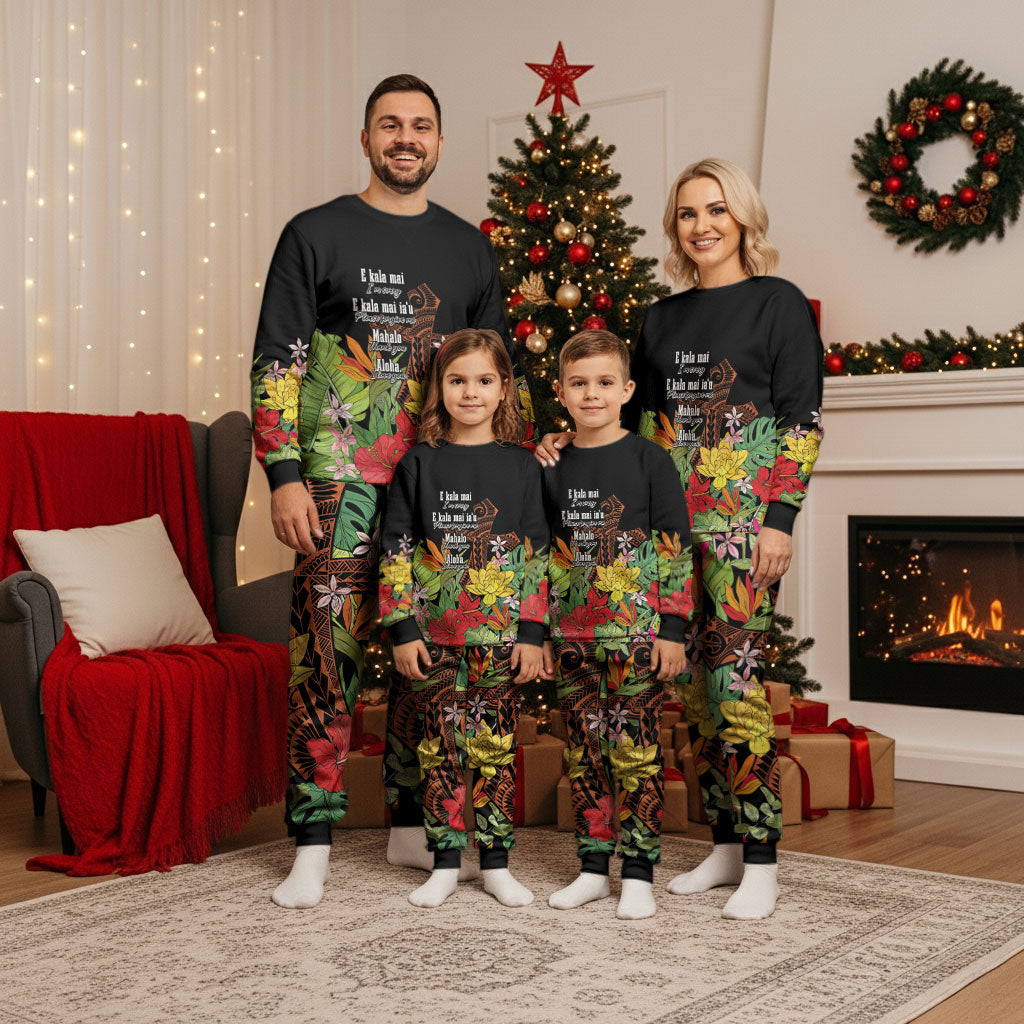 Mahalo Hawaii Ho'oponopono Pule Christmas Pajama Set Polynesian Pattern Cross