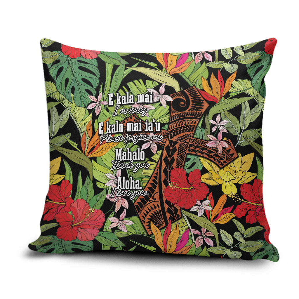 Mahalo Hawaii Ho'oponopono Pule Pillow Cover Polynesian Pattern Cross
