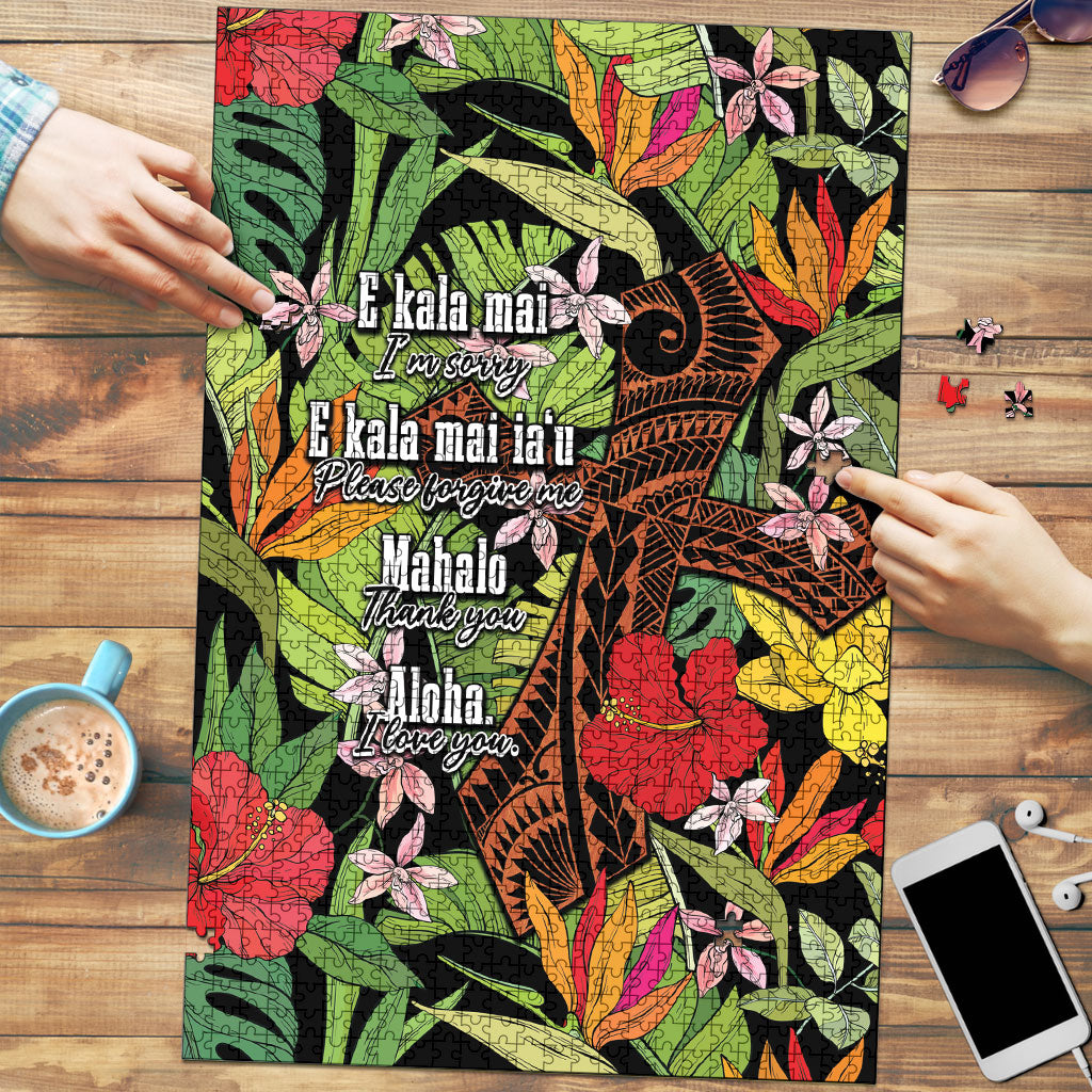 Mahalo Hawaii Ho'oponopono Pule Puzzle Polynesian Pattern Cross