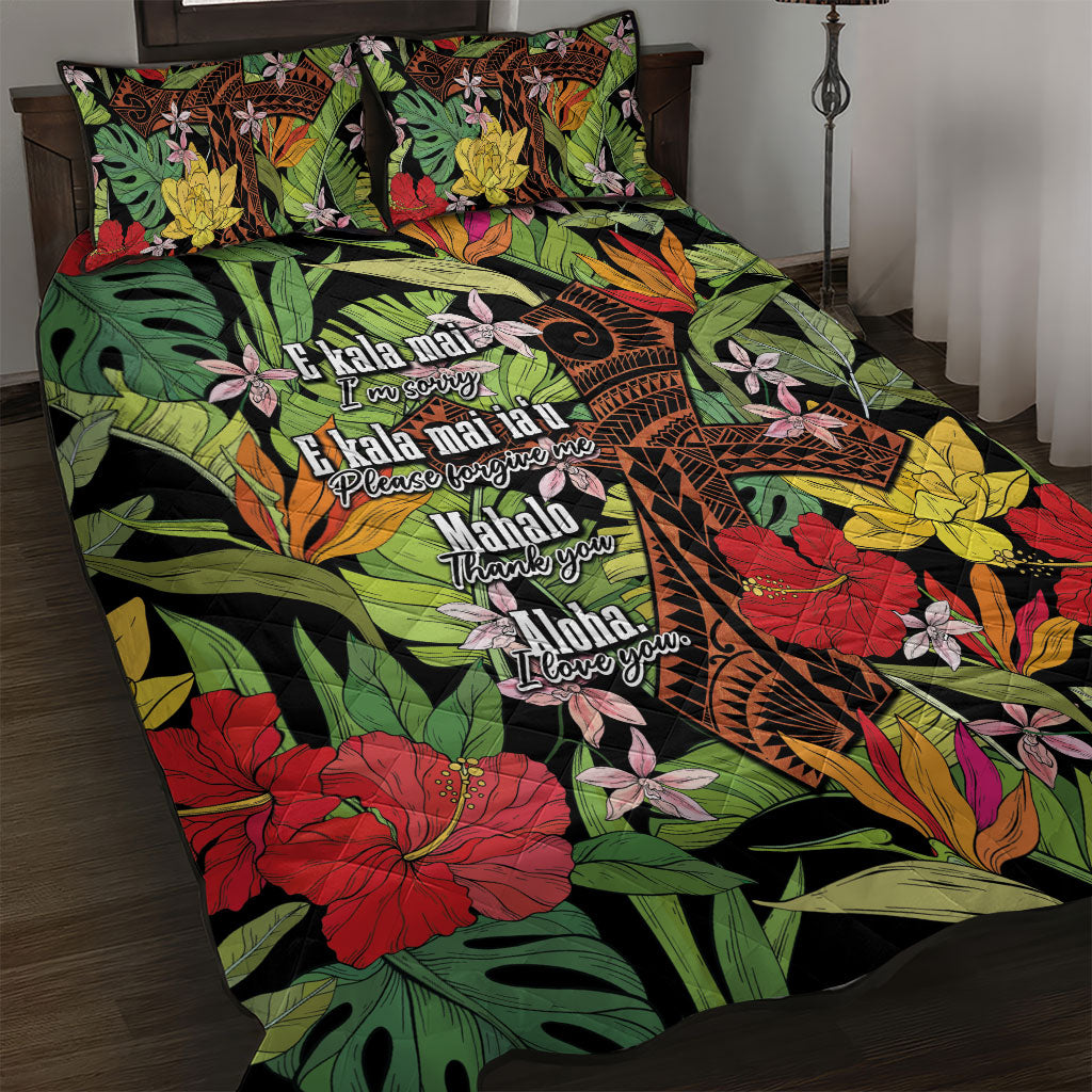 Mahalo Hawaii Ho'oponopono Pule Quilt Bed Set Polynesian Pattern Cross