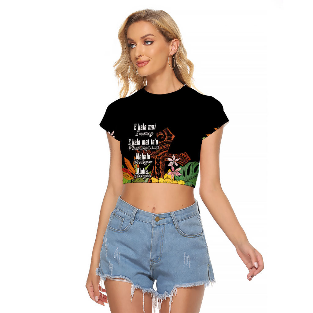 Mahalo Hawaii Ho'oponopono Pule Raglan Cropped T Shirt Polynesian Pattern Cross