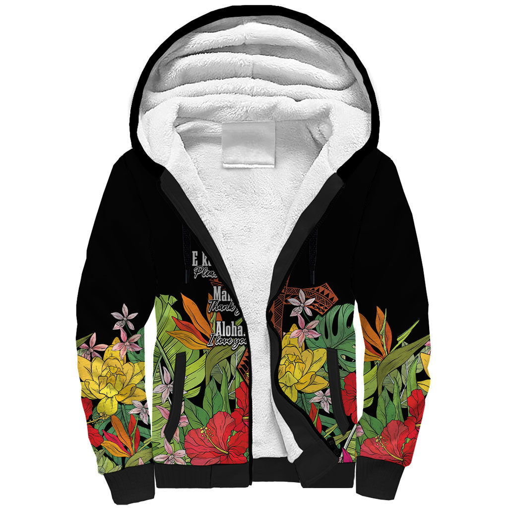 Mahalo Hawaii Ho'oponopono Pule Sherpa Hoodie Polynesian Pattern Cross