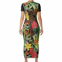 Mahalo Hawaii Ho'oponopono Pule Short Sleeve Bodycon Dress Polynesian Pattern Cross
