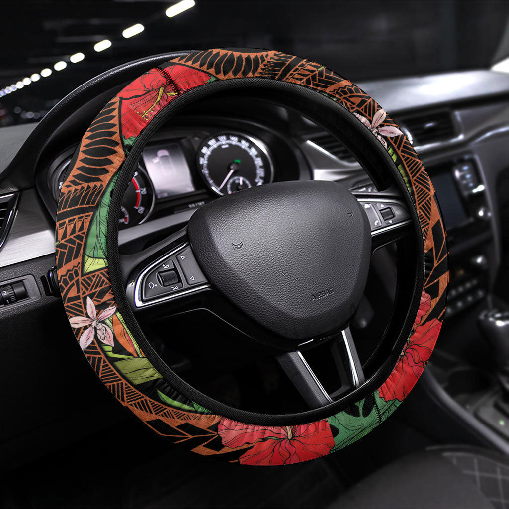 Mahalo Hawaii Ho'oponopono Pule Steering Wheel Cover Polynesian Pattern Cross
