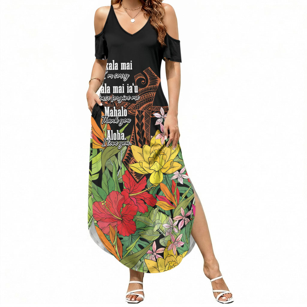 Mahalo Hawaii Ho'oponopono Pule Summer Maxi Dress Polynesian Pattern Cross