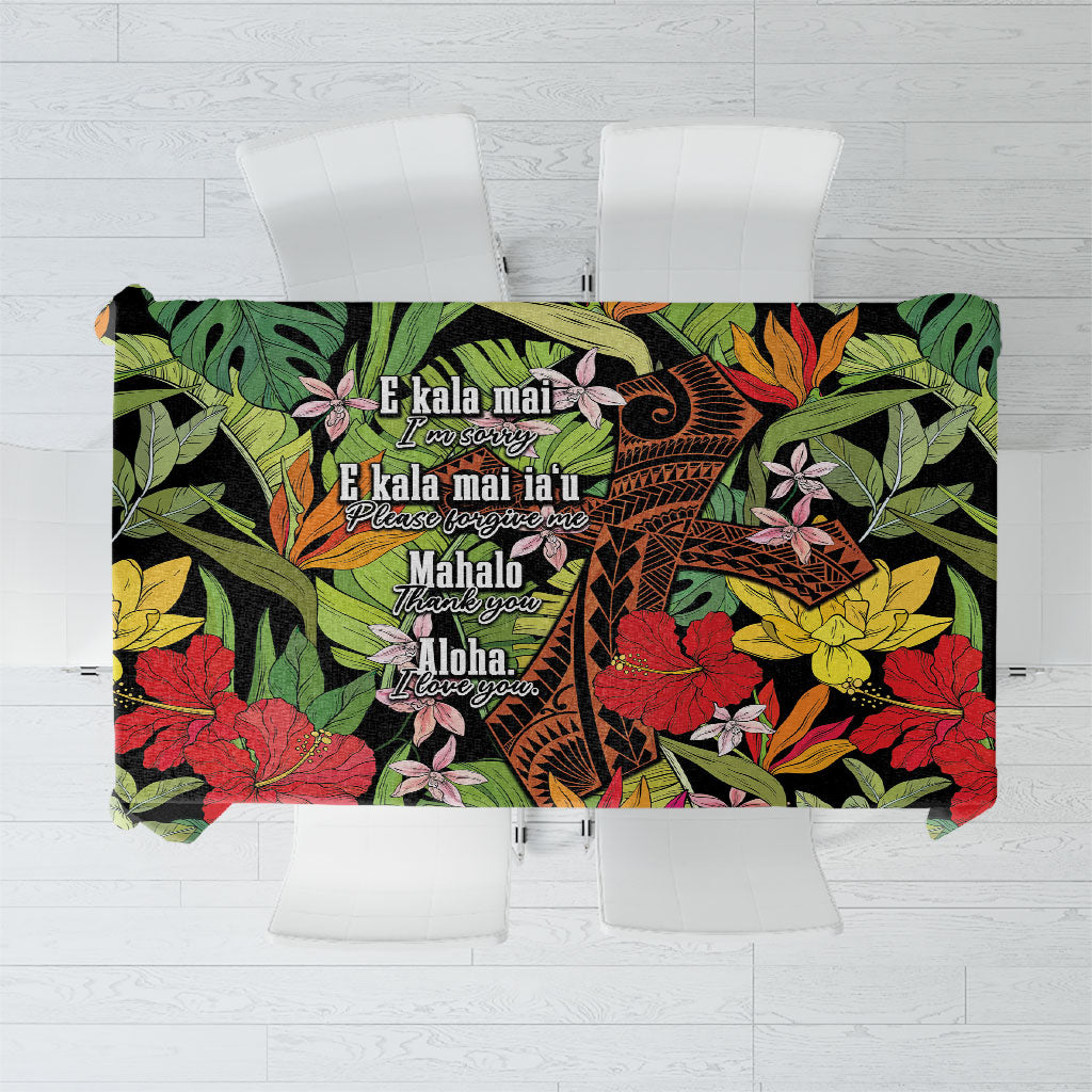 Mahalo Hawaii Ho'oponopono Pule Tablecloth Polynesian Pattern Cross